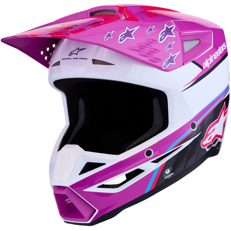 Alpinestars S-M3 Falcon motociklo motokroso šalmas violetinė-balta-fluorescencinė rožinė