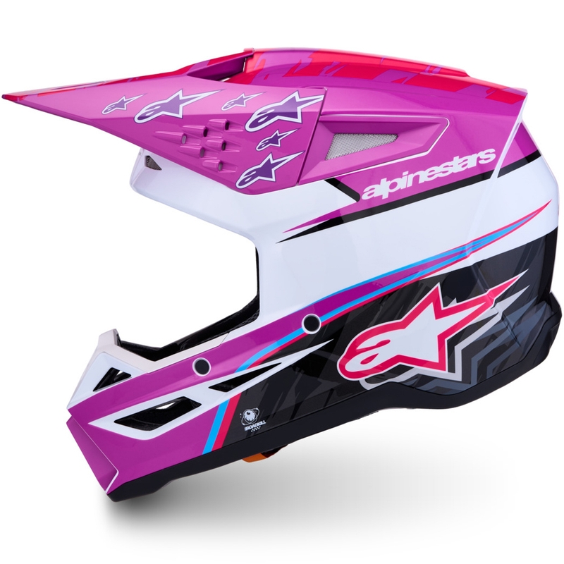 Alpinestars S-M3 Falcon motociklo motokroso šalmas violetinė-balta-fluorescencinė rožinė