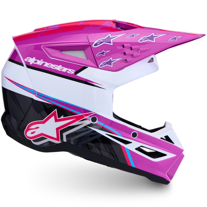 Alpinestars S-M3 Falcon motociklo motokroso šalmas violetinė-balta-fluorescencinė rožinė