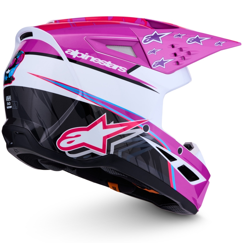 Alpinestars S-M3 Falcon motociklo motokroso šalmas violetinė-balta-fluorescencinė rožinė