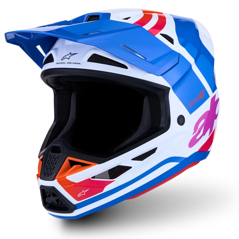 Alpinestars Supertech S-M7 Core motokroso šalmas balta-mėlyna-oranžinė