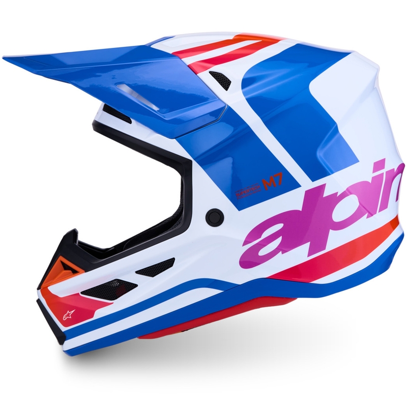 Alpinestars Supertech S-M7 Core motokroso šalmas balta-mėlyna-oranžinė
