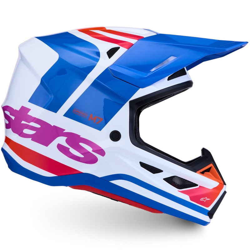 Alpinestars Supertech S-M7 Core motokroso šalmas balta-mėlyna-oranžinė
