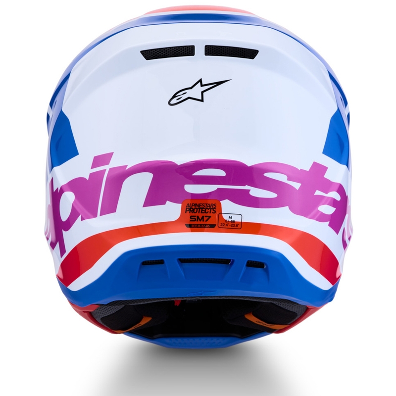 Alpinestars Supertech S-M7 Core motokroso šalmas balta-mėlyna-oranžinė