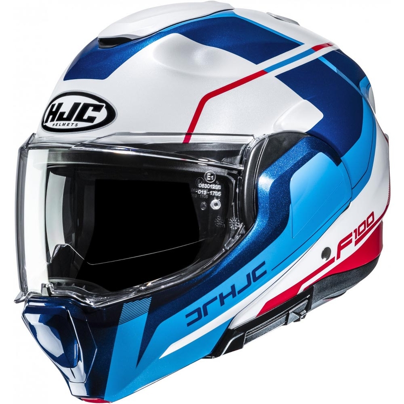 Atlenkiamas motociklo šalmas HJC F100 Astra MC21 balta-mėlyna-raudona