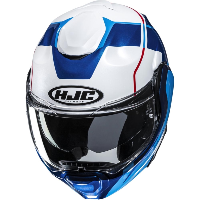 Atlenkiamas motociklo šalmas HJC F100 Astra MC21 balta-mėlyna-raudona