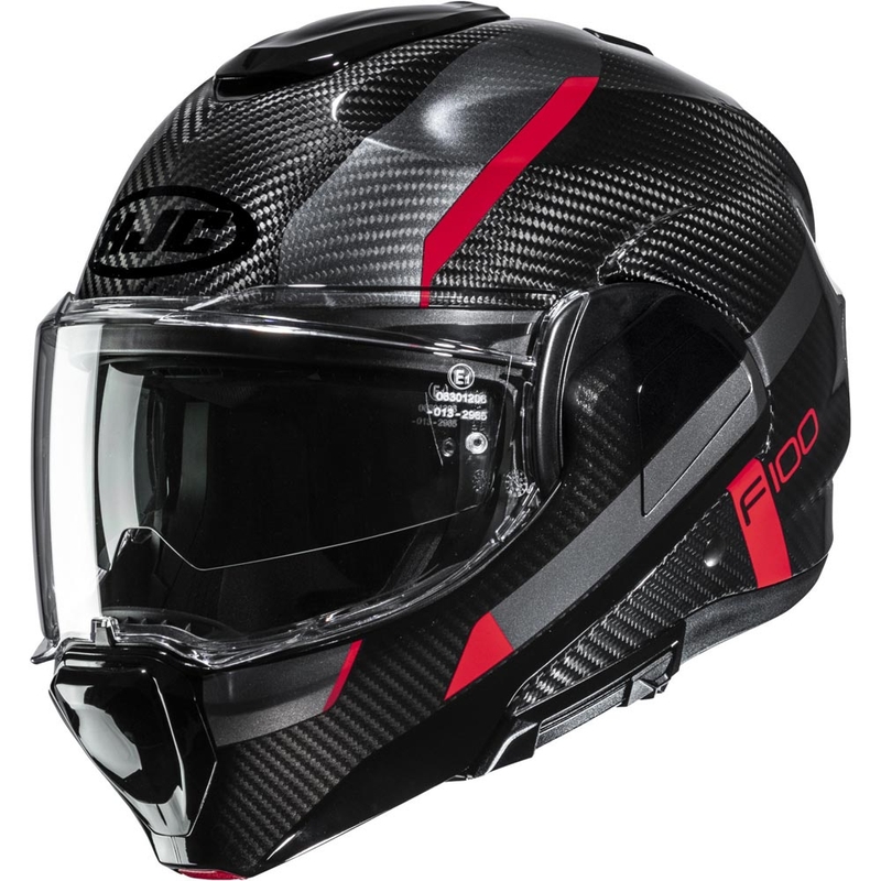 HJC F100 Carbon Askan MC1 atlenkiamas motociklo šalmas juodas-raudonas