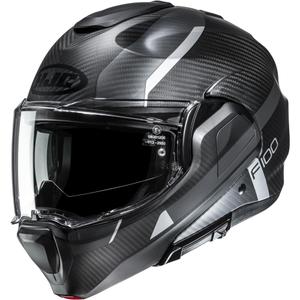 Atlenkiamas motociklo šalmas HJC F100 Carbon Askan MC5SF juoda-pilka-sidabrinė
