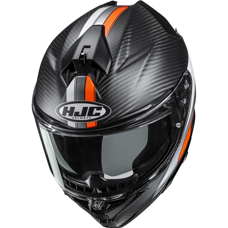 Uždaras motociklo šalmas HJC F72 Carbon Eos MC6HSF juodai oranžinis
