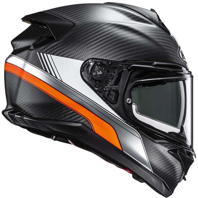 Uždaras motociklo šalmas HJC F72 Carbon Eos MC6HSF juodai oranžinis