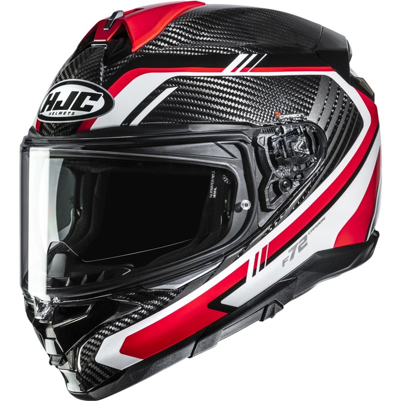 Uždaras motociklo šalmas HJC F72 Carbon Kairo MC1 juoda-balta-raudona