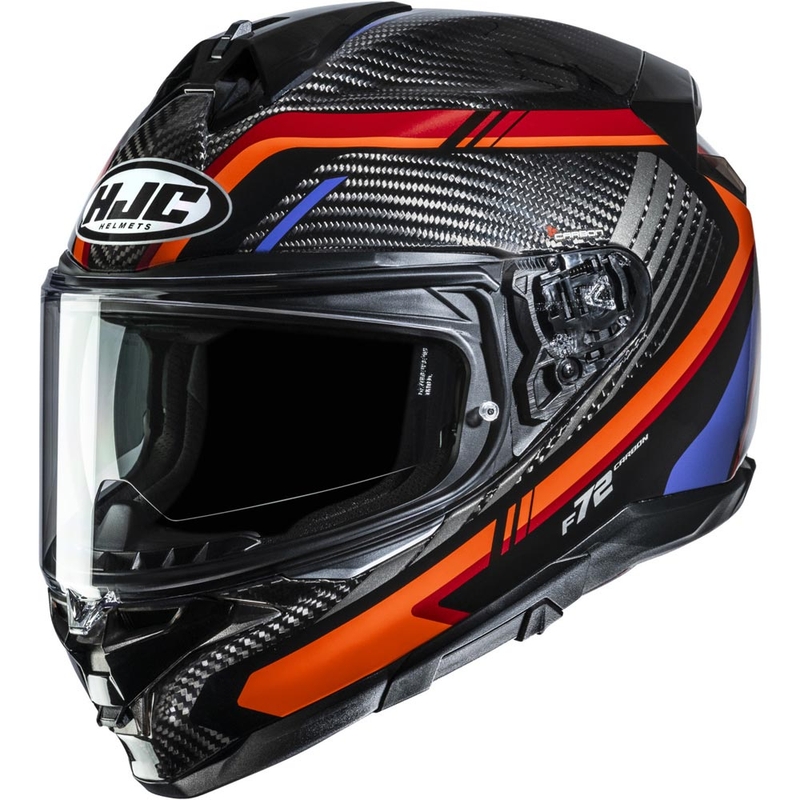Uždaras motociklo šalmas HJC F72 Carbon Kairo MC8 juodas-oranžinis-raudonas-violetinis