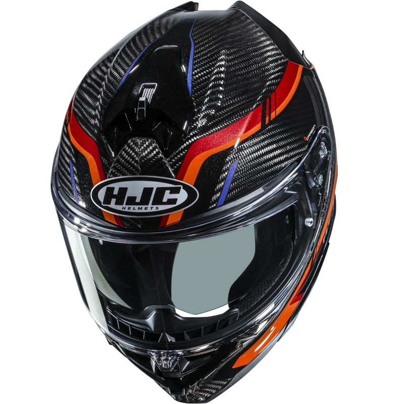 Uždaras motociklo šalmas HJC F72 Carbon Kairo MC8 juodas-oranžinis-raudonas-violetinis