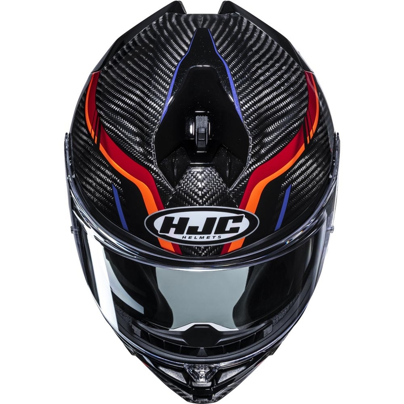 Uždaras motociklo šalmas HJC F72 Carbon Kairo MC8 juodas-oranžinis-raudonas-violetinis