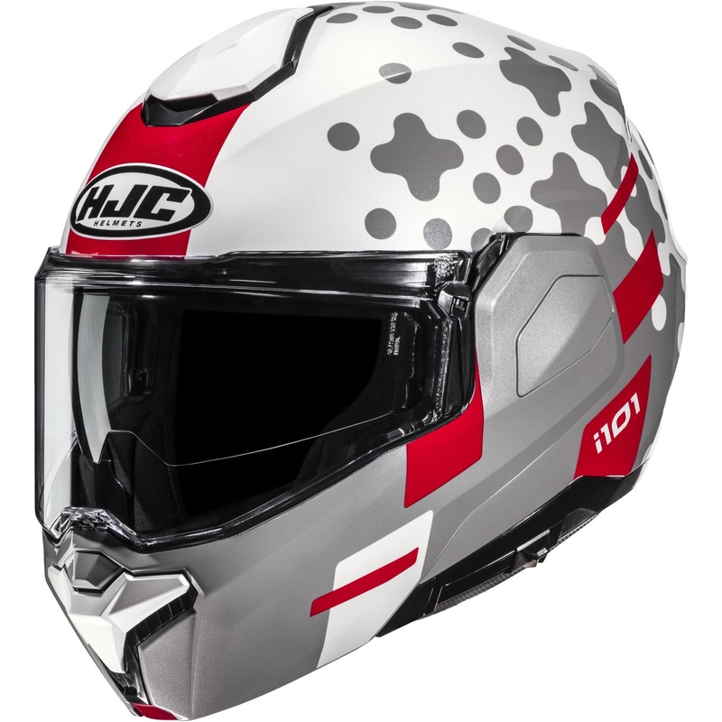 Atlenkiamas motociklo šalmas HJC i101 Astel MC1 balta-pilka-raudona