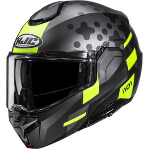 Atlenkiamas motociklo šalmas HJC i101 Astel MC3HSF juoda-pilka-fluorescencinė geltona