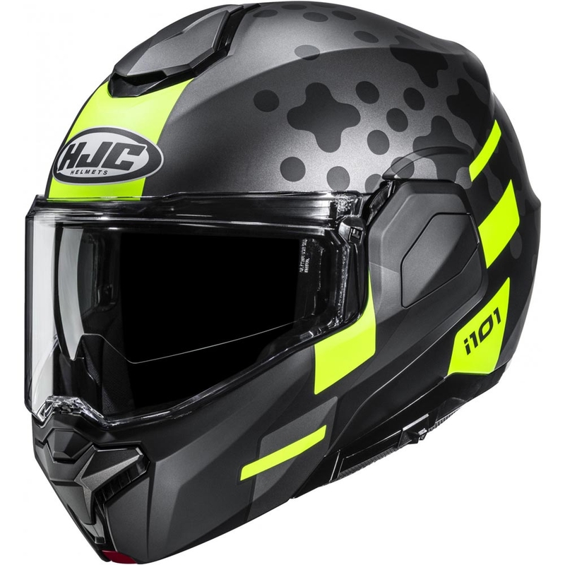 Atlenkiamas motociklo šalmas HJC i101 Astel MC3HSF juoda-pilka-fluorescencinė geltona