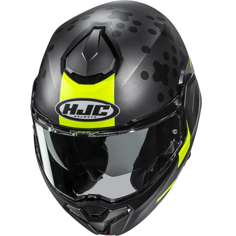 Atlenkiamas motociklo šalmas HJC i101 Astel MC3HSF juoda-pilka-fluorescencinė geltona
