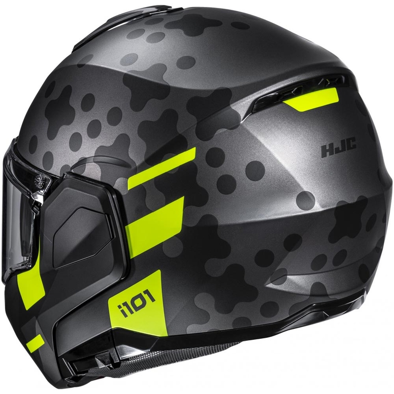Atlenkiamas motociklo šalmas HJC i101 Astel MC3HSF juoda-pilka-fluorescencinė geltona