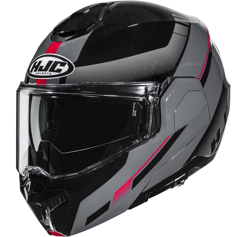 Atlenkiamas motociklo šalmas HJC i101 Mira MC1 juoda-pilka-raudona