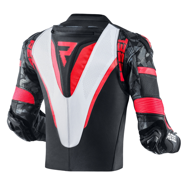 Bunda na motorku Rebelhorn Rebel černo-bílo-fluo červená výprodej