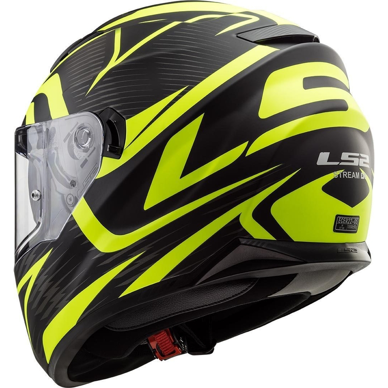 LS2 FF320 Stream Evo Jink juoda-fluo geltona integruotas motociklininko šalmas