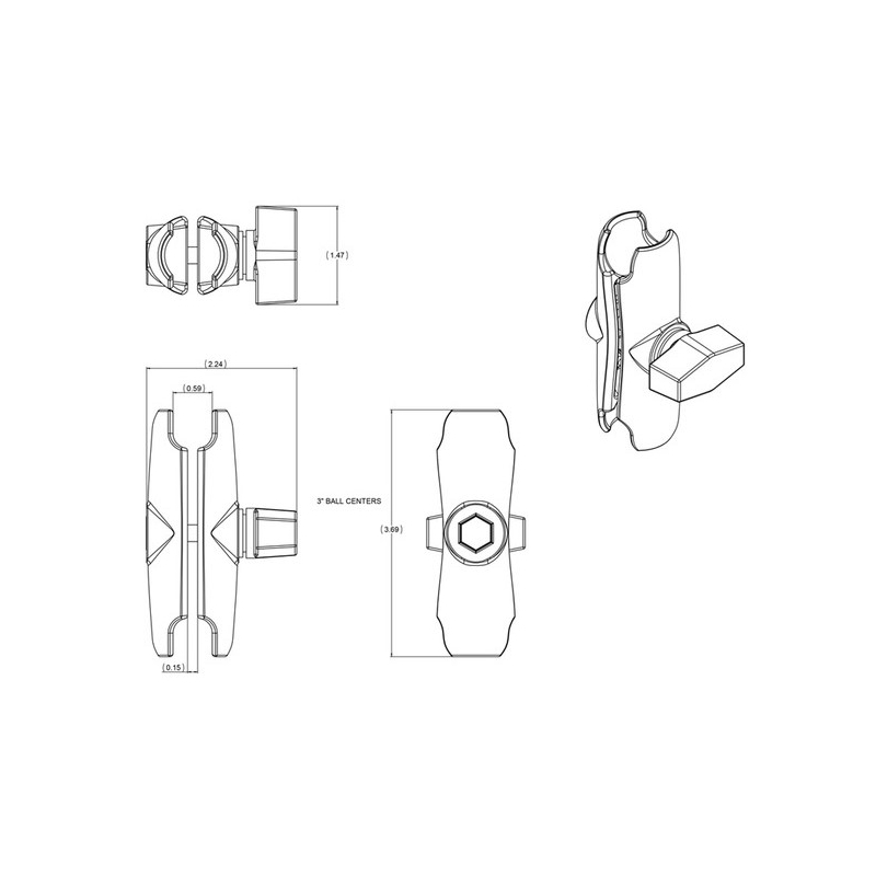 RAM laikikliai 1" rutuliniams smeigėms - 94 mm