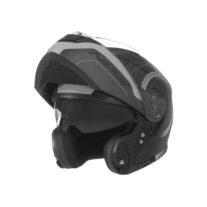 Vyklápěcí přilba na motorku NOX N965 Peak černo-stříbrná