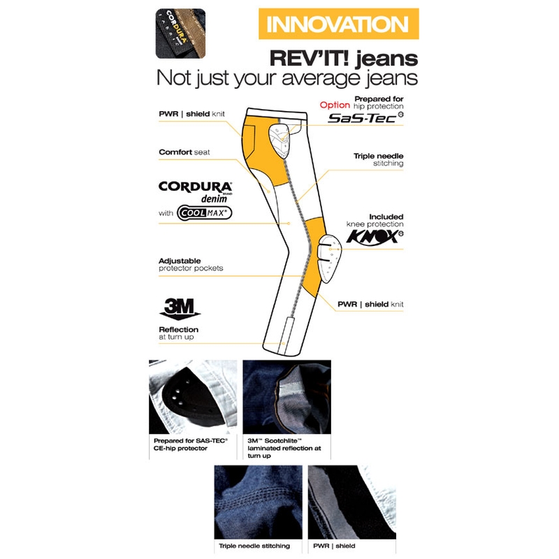 Kevlarové jeansy na motorku Revit Jersey výprodej